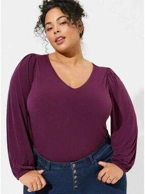 TORRID Studio Knit V-Neck Puff Long Sleeve Top Size 4